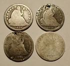 Lot of (4) Liberty Seated Silver Dimes, 1838, 1839, 1876, 1885, Old US Coins