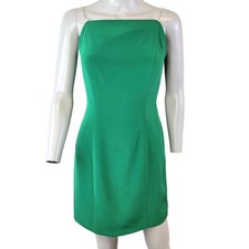 Della Roufogali Vintage 90s Mini Dress Women 6 Green Crystal Strap Small Formal