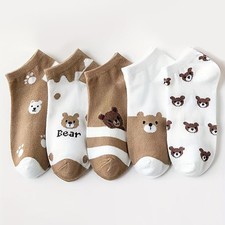 5 Pairs Soft Women's Cartoon Bear Ankle Socks Cute Breathable Casual Stockings