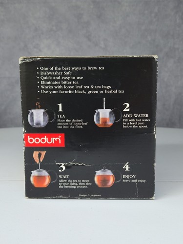 BODUM Assam Round Teapot 17 oz 2 Cup Press Filter Clear Infuser w/ Black - Picture 2 of 2