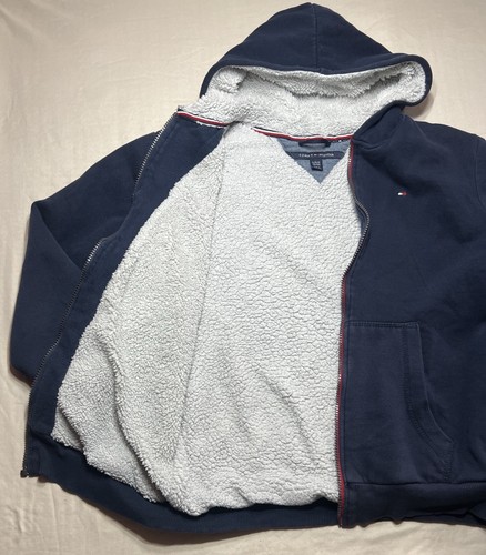 Tommy Hilfiger Boys Zip Front Signature Stripe Sherpa Hoodie Size L (16/18) - Picture 8 of 12