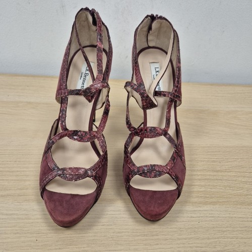 L.K. Bennett Red Burgundy Suede Leather High Heels Open Toe Shoes Uk 6.5 Eu 40 - Picture 4 of 10