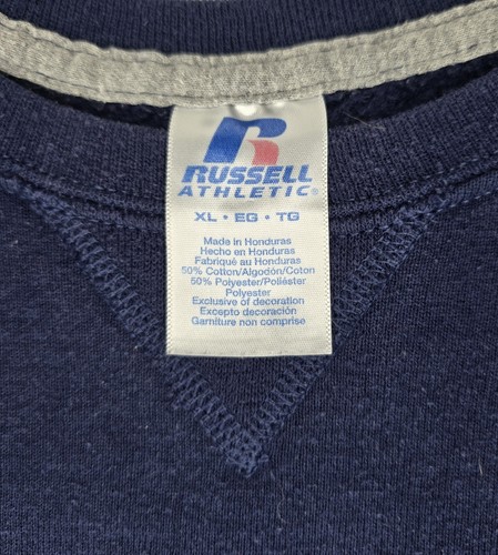 VTG Russell Athletic Kansas KU Jayhawks Sweater Navy Blue Sweatshirt Men's XL - Picture 4 of 7