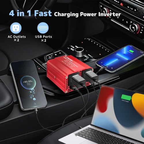 300W Power Inverter for Vehicles, 12V DC to 110V AC Car Plug Adapter Outlet C... - Picture 2 of 7