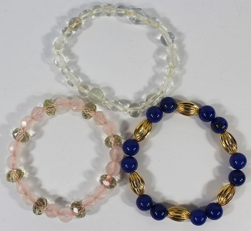 Set of 3 Handmade Bracelets 3 Beaded Stretch Bracelets Lapis & crystal - Picture 2 of 5
