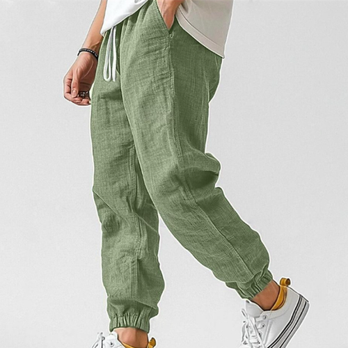 Men's Cotton Linen Casual Elastic Waist Straight Leg Trousers Solid Color Pants - Picture 9 of 27