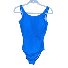 Gottex Swimsuit Vintage One Piece Womens Size 8 Blue Scoop Neck Stretch Retro