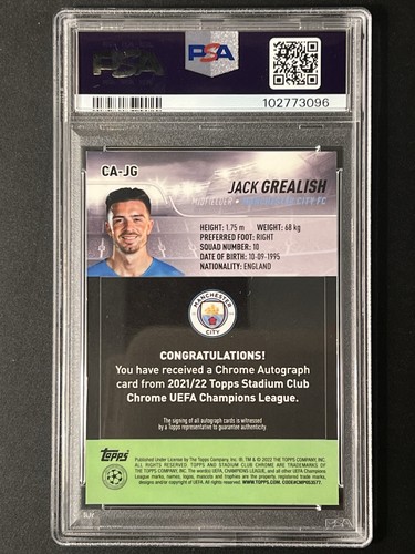 2021-22 Stadium C/C ULC Jack Grealish PSA 8 Chrome Autographs - Picture 3 of 3