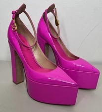 Valentino Garavani Pink Patent Platform Pump Pointed Toe Ankle Strap Size 37/7