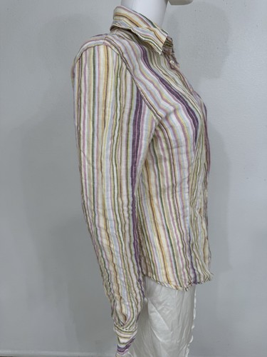 Etro Linen Striped Multicolored Button Down Shirt Vintage Made In Italy Fits XS - Picture 4 of 11