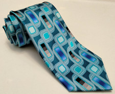 Claiborne Silk Tie Mens Geometric 56" x 3.5" Shades of Blue w/ Gray  Black New