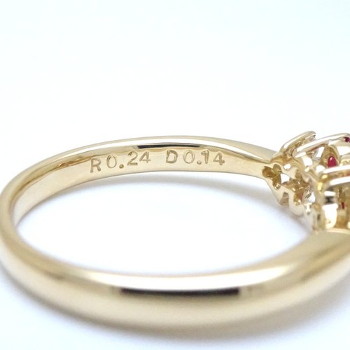 VALENTINO Flower 18K Yellow Gold ring Ruby Diamond 0.14ct Size 5.75/292708 - Picture 8 of 9