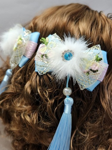 Handmade Blue Jewel Hair Clips With Tassel (Left & Right Clip) - Picture 2 of 6