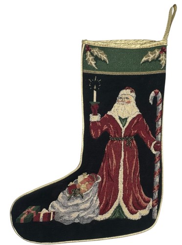 Vtg Tapestry Stocking Old World Santa Claus St Nick Gifts Christmas Gold READ - Picture 1 of 6