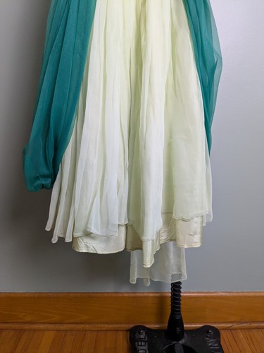 Green Chiffon Strapless Fit Flare Sheer Dress With Attached Scarf - Picture 9 of 13