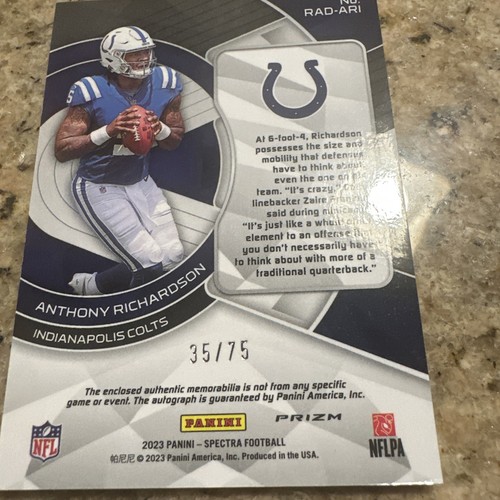 ANTHONY RICHARDSON 2023 PANINI SPECTRA PRIZM ROOKIE PATCH AUTO /75 COLTS RC QB - Picture 14 of 22