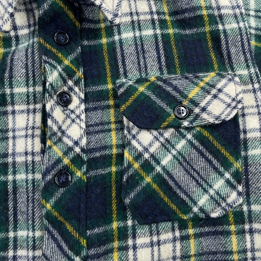 Vintage LL Bean Shirt Mens Medium Green Wool Plaid Popover Collared 50s 60s - Image 3 of 4