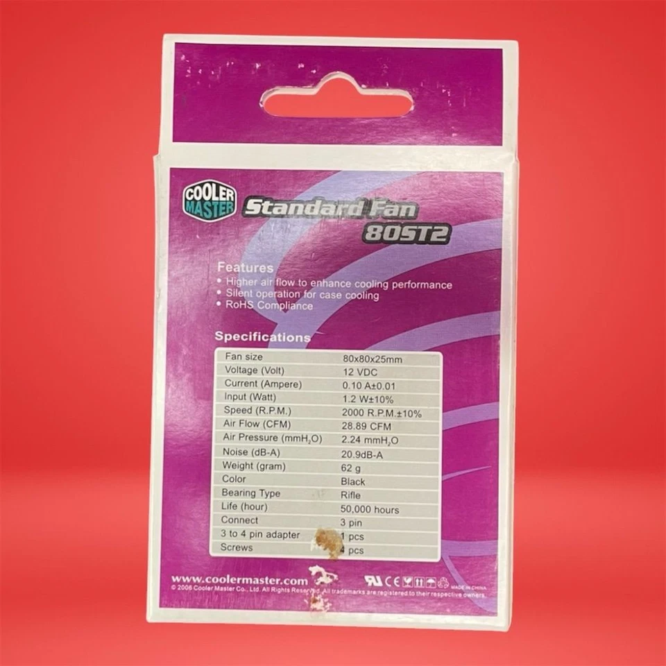 Lot of 4 Cooler Master 80mm Black Case Fan 3-Pin 2000 RPM 24.82 CFM - Image 2 of 4