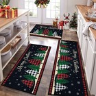 Christmas Kitchen Rugs Sets of 3, Non Slip Red Buffalo Plaid Christmas Rug fo...