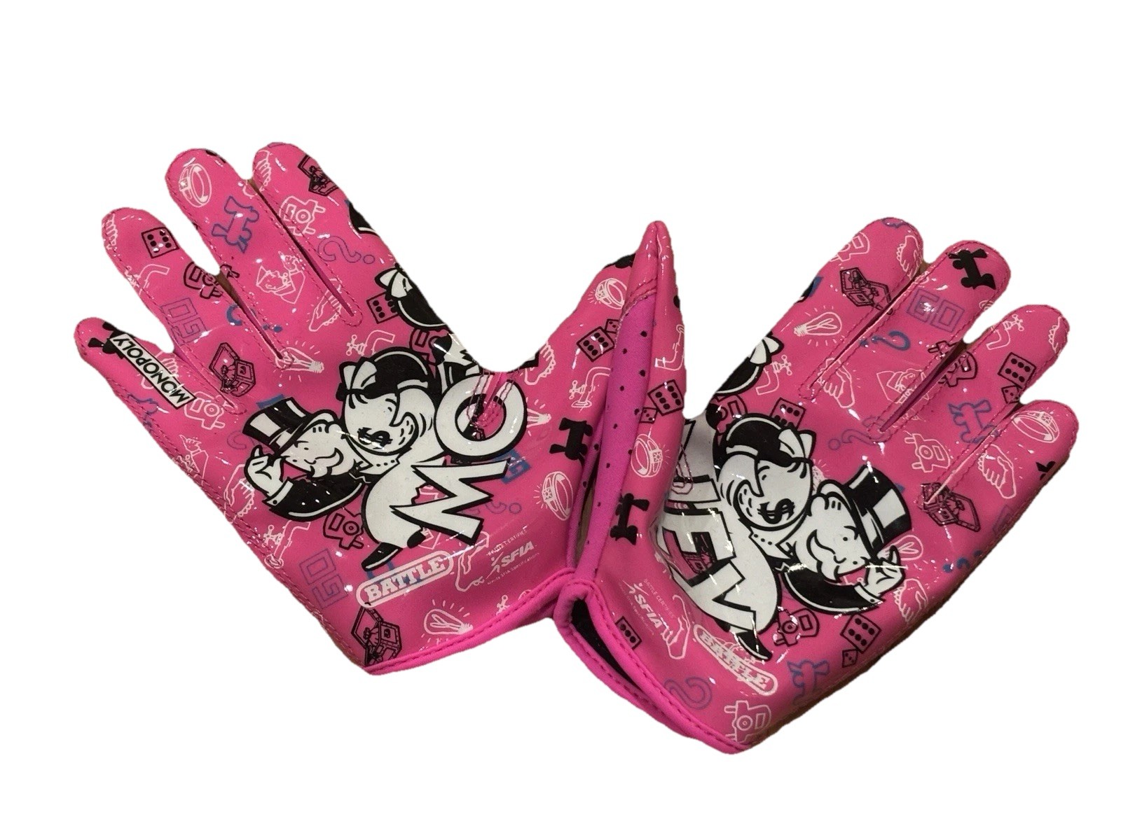 Battle DoomSpeed Football Gloves Youth Large Pink Monopoly Grip Receiver Gloves