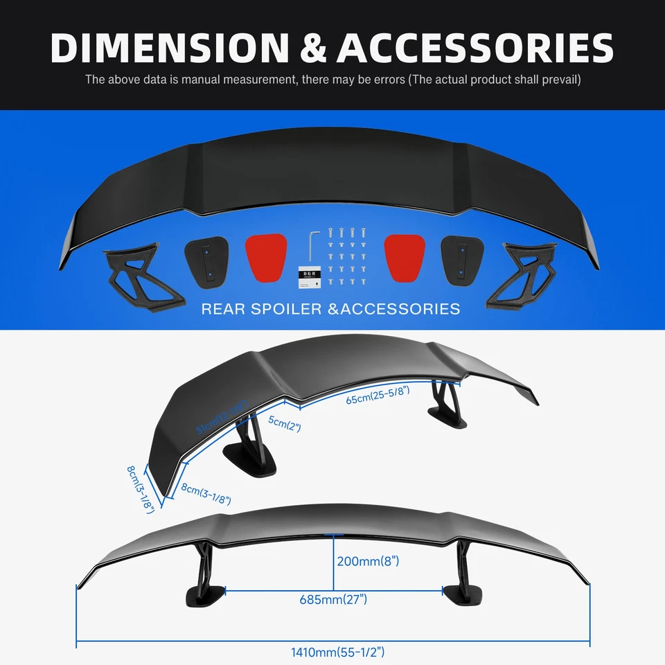 55" Glossy Rear Trunk Spoiler GT Style Racing Wing Lip For Honda S2000 2000-2009 - Imagem 2 de 4