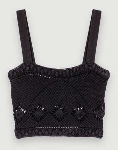 New Maje Mayon Cropped Crocket-knit Tank Top Size T3. Large - Picture 5 of 6