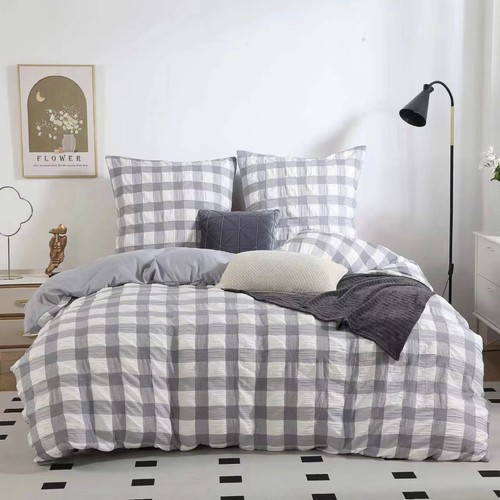 Rylee Grey Check Seersuck Duvet/Doona/Quilt Cover Set Queen/King/Super King Size - Picture 1 of 3