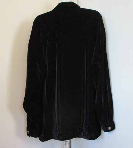 CREME DE SILK VTG. BLACK TEXTURED VELVET GREEK ART DECO LONG SLEEVE SHIRT, 2X - Picture 5 of 8