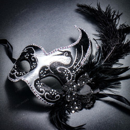 Venetian Side Ostrich Feather Mardi Gras Masquerade Women Party Eye Mask Costume - Picture 14 of 51
