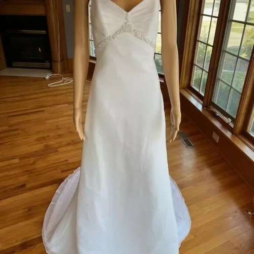 *NWT Maggie Sottero White Chiffon Empire Waist Bridal Gown Wedding Dress Size 10 - Picture 8 of 16