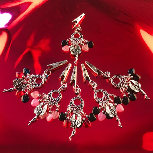 HOTI Handmade Black Purple Hearts Fairy Charm Angel Roach Clip It Card Grabber - Picture 4 of 4