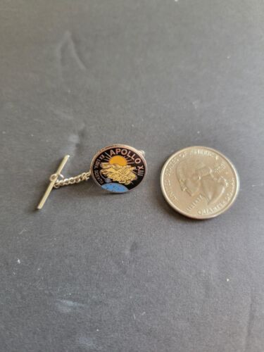 Souvenir Apollo XIII Silver Toned Enameled Tie Tack w/ Chain - Picture 2 of 4