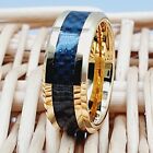 Ring with Black Carbon Fiber Inlay Men's 8mm Tungsten Wedding Band Gold Tungsten