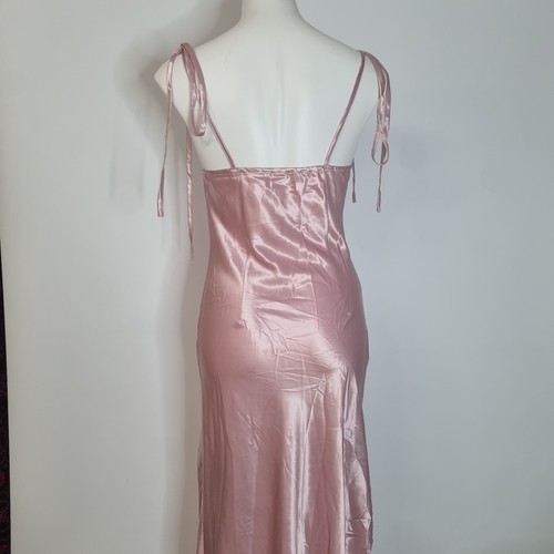 NWT Cider Satin Asymmetrical Midi Dress Pink Tie Shoulder Prom Semi-formal Sz S - Picture 9 of 12