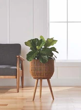 Better Homes & Gardens 13 Inch Round Brown Resin Rattan Planter & Stand