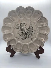 9.5” Vintage Devilled Egg Dish Plate California Original Pottery 703 Gold Leaves