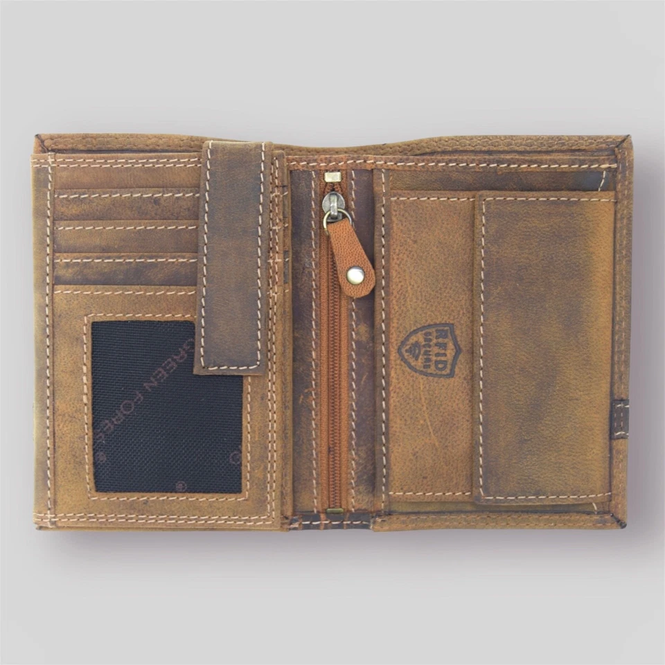 GREENFOREST Portafoglio uomo RFID in pelle con portamonete verticale e porta carte