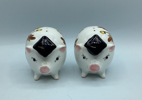 Enesco Floral Graduation Pigs Salt & Pepper Shakers Unmarked Vintage - Picture 3 of 8