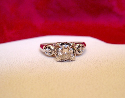 ANTIQUE 14K WHITE GOLD ROUND DIAMOND ENGAGEMENT RING .55 CTW VINTAGE SIZE 6.75 - Picture 2 of 10