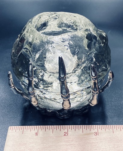 LOT(2) Cast Metal Skeleton Hand + Crystal Ball Tea Light Holder Round Snowball - Picture 23 of 24
