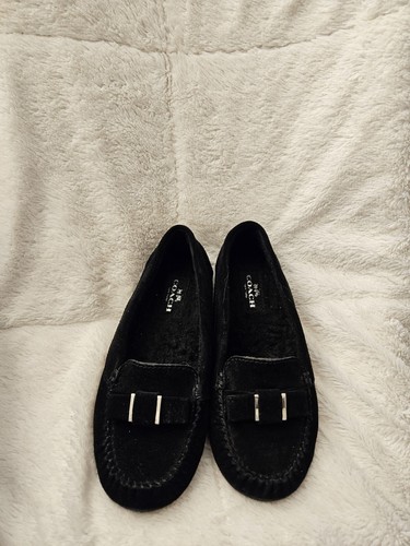 COACH ALISHA WOMEN'S SHOES BLACK SUEDE FUR INSIDE MOCCASINS FLAT US SIZE 5 B  - Picture 9 of 14