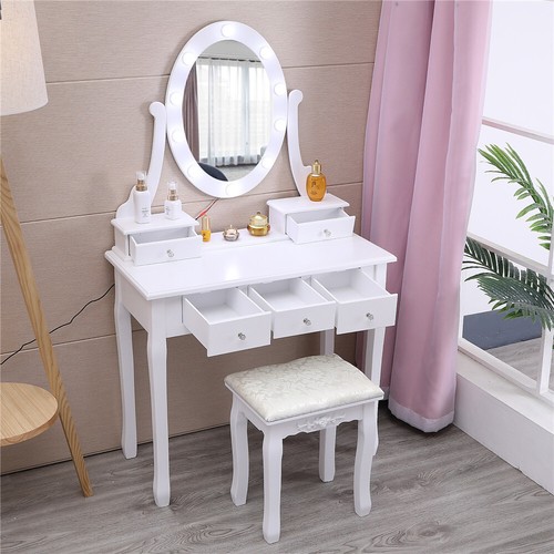Vanity Table 10 LED Lights Makeup Dressing Desk Set 5 Drawers Bedroom Vanities - Picture 2 of 10