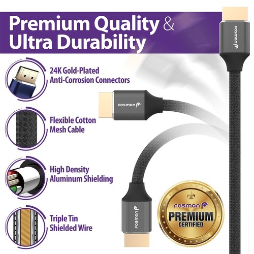 Fosmon 6,5 Fuß 8K UHD vergoldet Ultra High Speed Ethernet 48 Gbit/s HDMI 2.1 Kabel - Bild 4 von 7