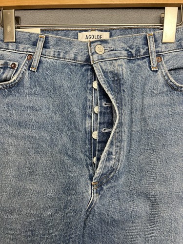 Pantalones de mezclilla rectos AGOLDE Los Angeles años 90 cintura pellizcada tiro alto talla 33 nuevos - Imagen 6 de 18