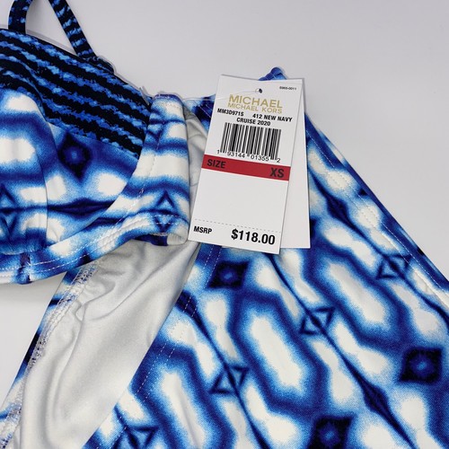 Michael Kors Bikini Extra Small Summer Breeze Tile Navy Blue White New - Picture 3 of 9
