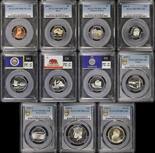 2005-S 1C, 5C x 2, 10C, 25C x 5, 50C, & $1 11 Coin Proof Set PCGS PR-70 DCAM - 第 1/2 張圖片