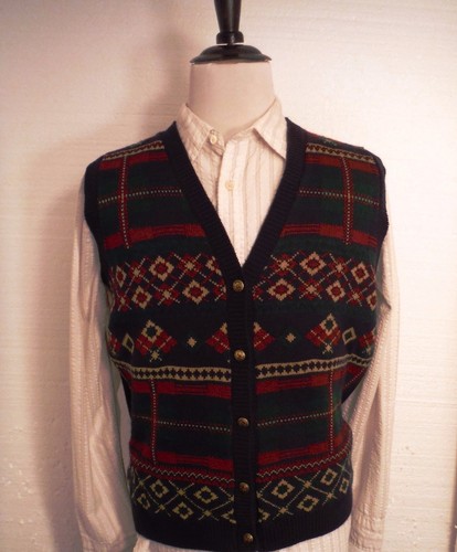 Alfred Dunner Women's Multi-Color Geometric Gold Button Vest Size Large Made USA - Picture 2 of 8