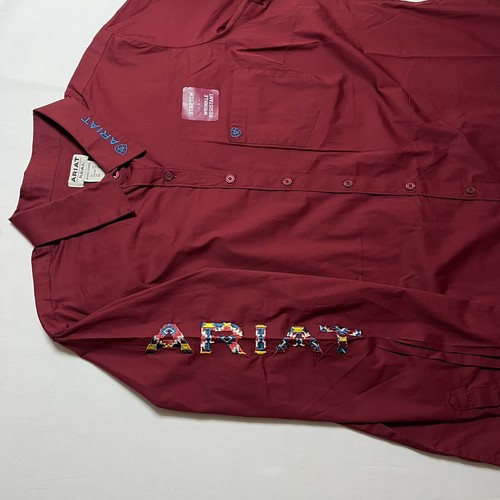 ARIAT Camicia Donna 2X Maniche Lunghe Elasticizzata Team Kirby Rouge Rosso Logo Azteco Nuova senza etichette - Foto 7 di 20