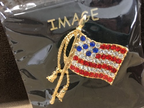 New and Sealed! American Flag Pin! Crystal Stones! - Picture 7 of 7