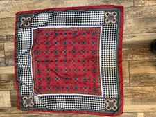 Houndstooth Foulard Scarf Italy Avon 1988 Twill Red Black Blue 31" Square